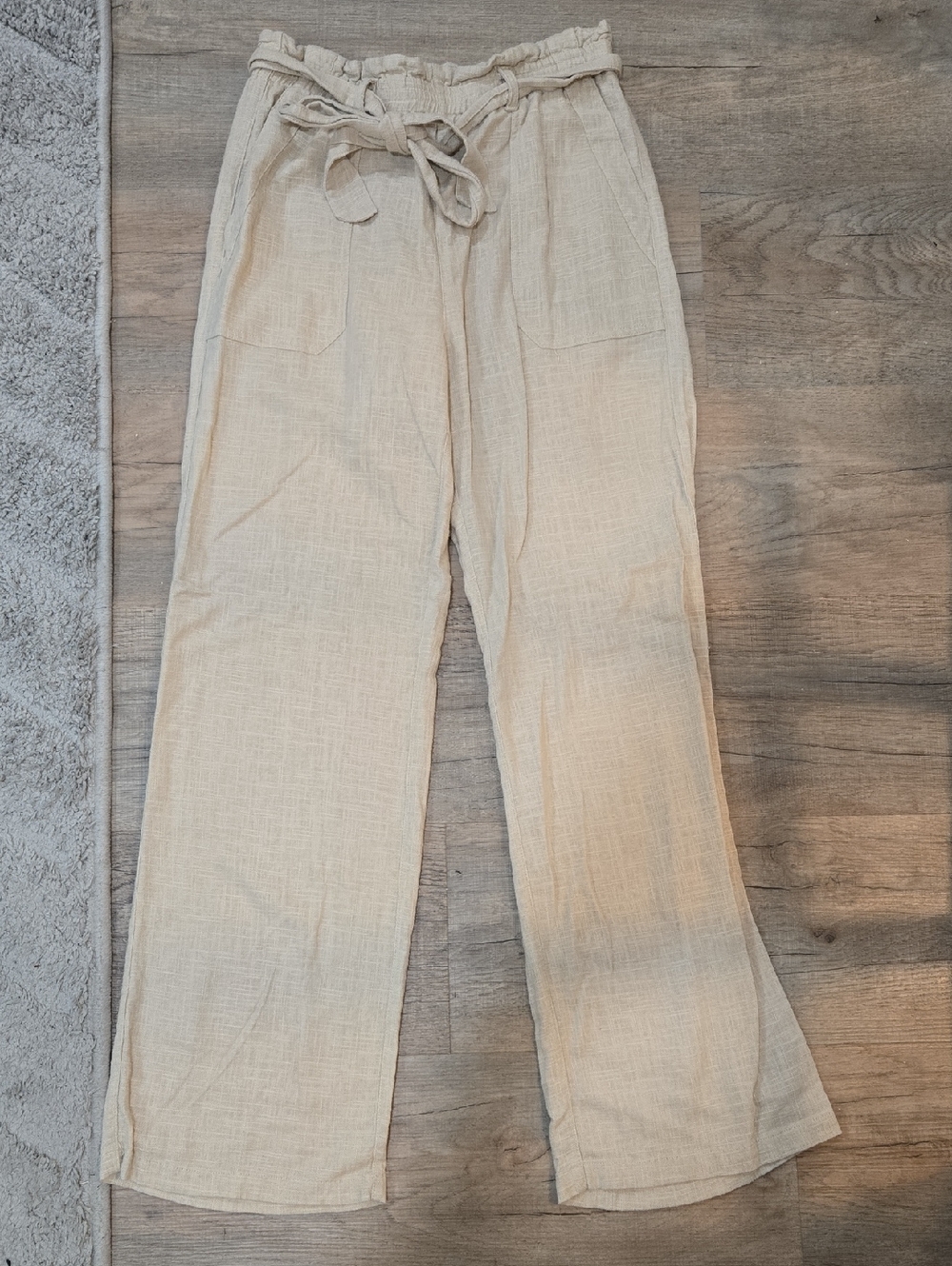 Heartloom Beige Paperbag Waist Linen Pants